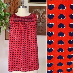 Cynthia Rowley Red Blue Heart Sleeveless Blouse L